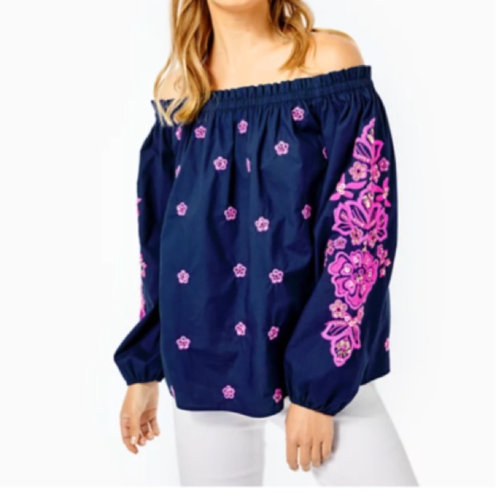Lilly Pulitzer floral embroidered off the shoulder Blouse